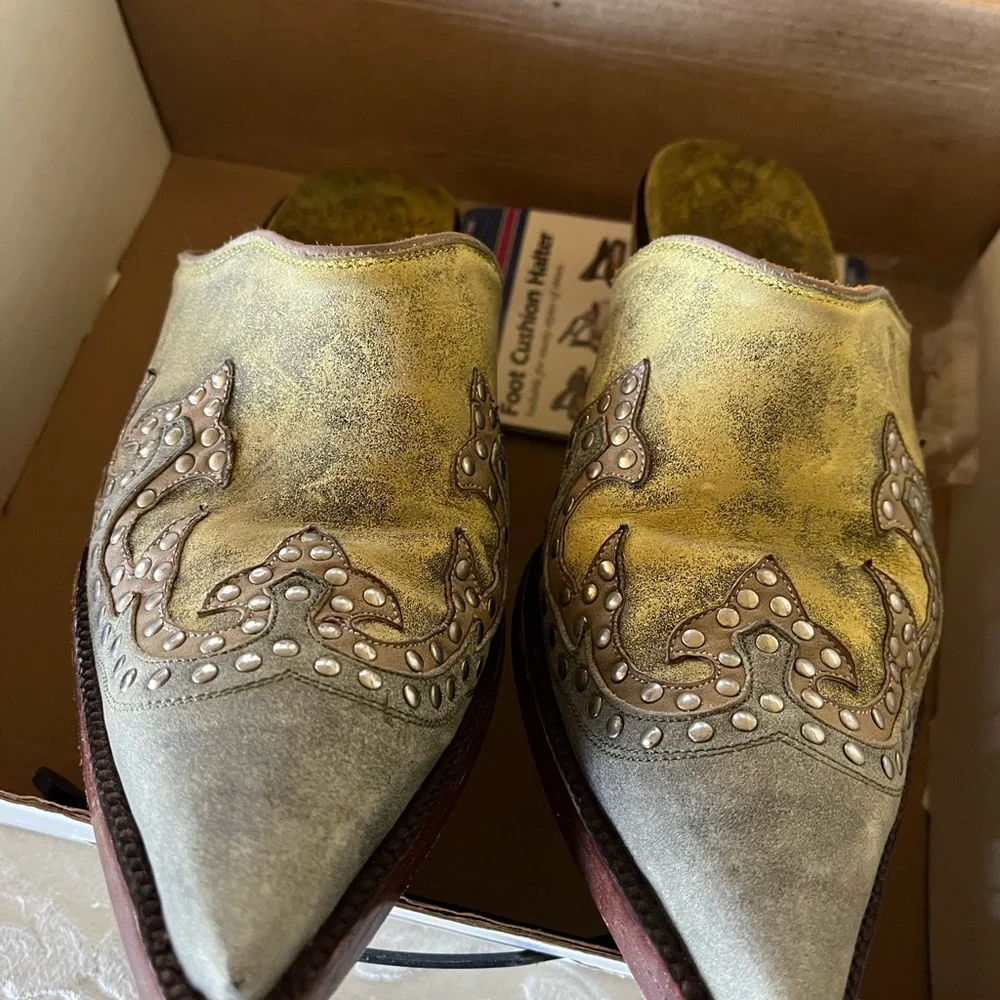 Old Gringo Olive Green & Light Blue Embellished Mules - Picture 2 of 5